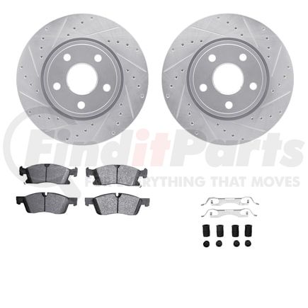 7612-42002 by DYNAMIC FRICTION COMPANY - Rotors-Drilled & Slotted-Silver w/ 5000 Euro Ceramic Brake Pads Incl Hdw