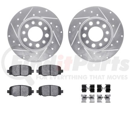 7612-42010 by DYNAMIC FRICTION COMPANY - Rotors-Drilled & Slotted-Silver w/ 5000 Euro Ceramic Brake Pads Incl Hdw