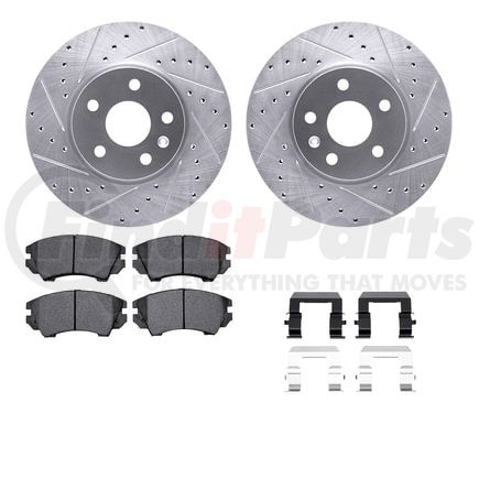 7612-45005 by DYNAMIC FRICTION COMPANY - Rotors-Drilled & Slotted-Silver w/ 5000 Euro Ceramic Brake Pads Incl Hdw