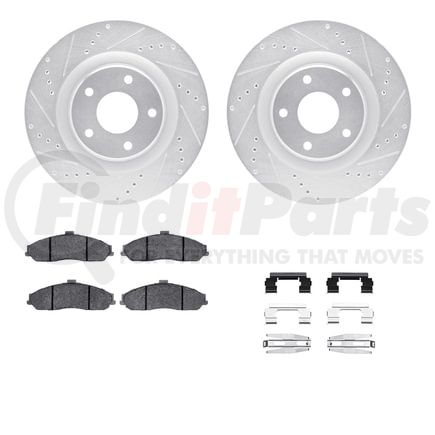 7612-46007 by DYNAMIC FRICTION COMPANY - Rotors-Drilled & Slotted-Silver w/ 5000 Euro Ceramic Brake Pads Incl Hdw