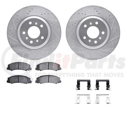 7612-46010 by DYNAMIC FRICTION COMPANY - Rotors-Drilled & Slotted-Silver w/ 5000 Euro Ceramic Brake Pads Incl Hdw