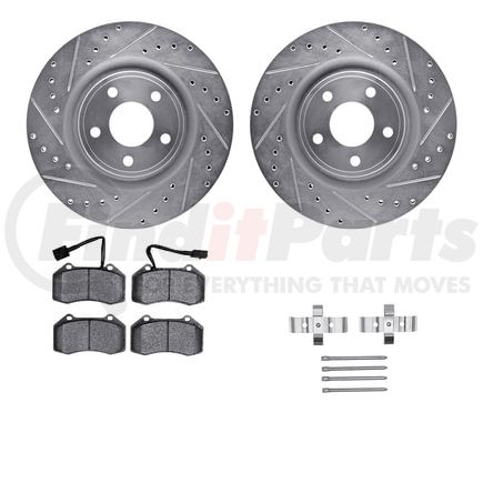 7612-47005 by DYNAMIC FRICTION COMPANY - Rotors-Drilled & Slotted-Silver w/ 5000 Euro Ceramic Brake Pads Incl Hdw