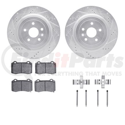 7612-47007 by DYNAMIC FRICTION COMPANY - Rotors-Drilled & Slotted-Silver w/ 5000 Euro Ceramic Brake Pads Incl Hdw