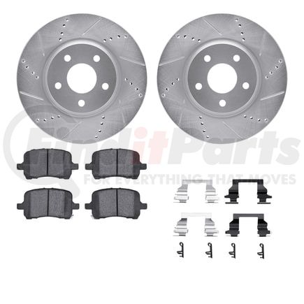 7612-53000 by DYNAMIC FRICTION COMPANY - Rotors-Drilled & Slotted-Silver w/ 5000 Euro Ceramic Brake Pads Incl Hdw