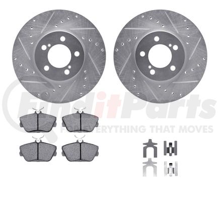 7612-54001 by DYNAMIC FRICTION COMPANY - Rotors-Drilled & Slotted-Silver w/ 5000 Euro Ceramic Brake Pads Incl Hdw