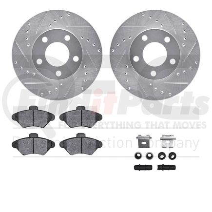 7612-54000 by DYNAMIC FRICTION COMPANY - Rotors-Drilled & Slotted-Silver w/ 5000 Euro Ceramic Brake Pads Incl Hdw