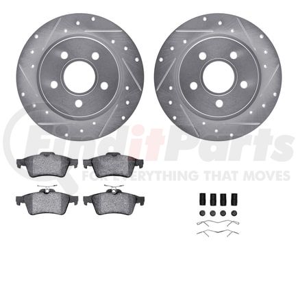 7612-54016 by DYNAMIC FRICTION COMPANY - Rotors-Drilled & Slotted-Silver w/ 5000 Euro Ceramic Brake Pads Incl Hdw