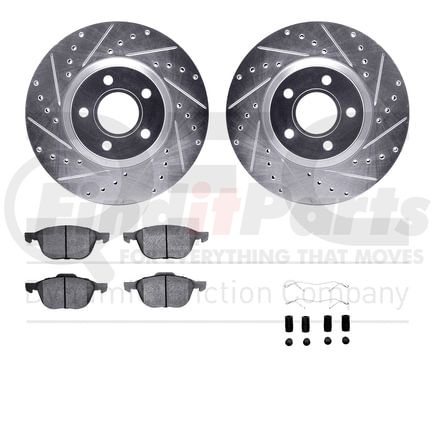 7612-54018 by DYNAMIC FRICTION COMPANY - Rotors-Drilled & Slotted-Silver w/ 5000 Euro Ceramic Brake Pads Incl Hdw