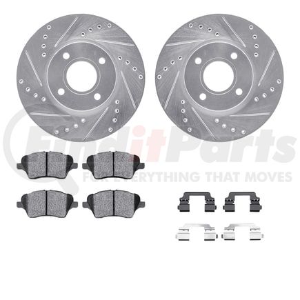 7612-54020 by DYNAMIC FRICTION COMPANY - Rotors-Drilled & Slotted-Silver w/ 5000 Euro Ceramic Brake Pads Incl Hdw