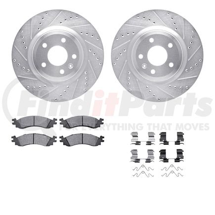 7612-54023 by DYNAMIC FRICTION COMPANY - Rotors-Drilled & Slotted-Silver w/ 5000 Euro Ceramic Brake Pads Incl Hdw