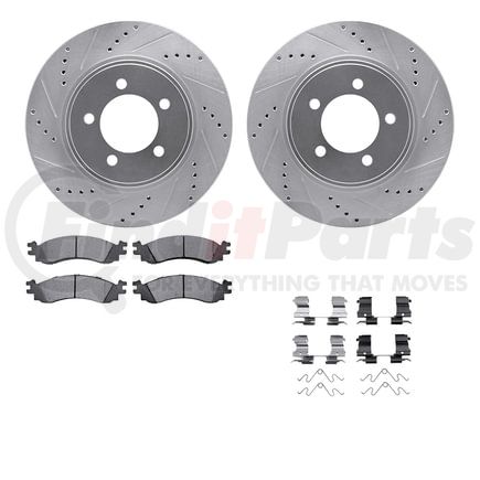 7612-54024 by DYNAMIC FRICTION COMPANY - Rotors-Drilled & Slotted-Silver w/ 5000 Euro Ceramic Brake Pads Incl Hdw