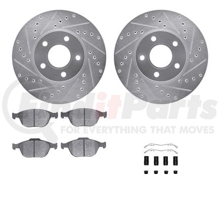 7612-54025 by DYNAMIC FRICTION COMPANY - Rotors-Drilled & Slotted-Silver w/ 5000 Euro Ceramic Brake Pads Incl Hdw