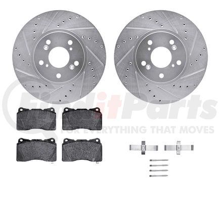 7612-58005 by DYNAMIC FRICTION COMPANY - Rotors-Drilled & Slotted-Silver w/ 5000 Euro Ceramic Brake Pads Incl Hdw