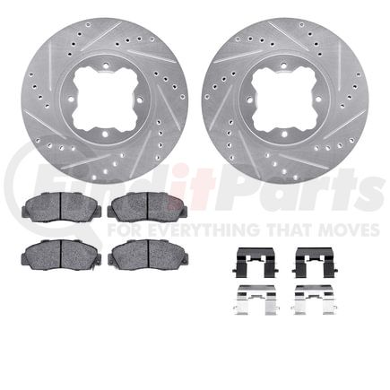7612-59000 by DYNAMIC FRICTION COMPANY - Rotors-Drilled & Slotted-Silver w/ 5000 Euro Ceramic Brake Pads Incl Hdw
