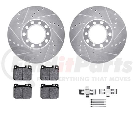 7612-63021 by DYNAMIC FRICTION COMPANY - Rotors-Drilled & Slotted-Silver w/ 5000 Euro Ceramic Brake Pads Incl Hdw