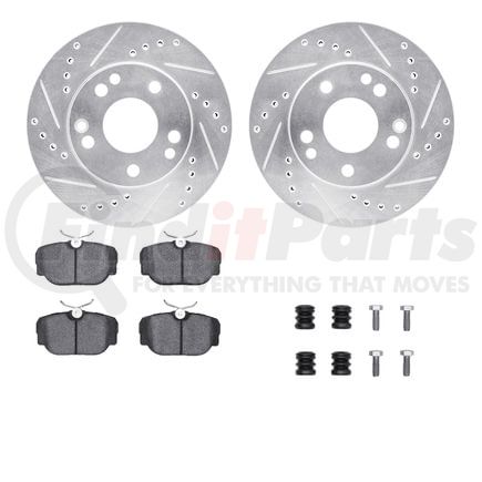 7612-63027 by DYNAMIC FRICTION COMPANY - Rotors-Drilled & Slotted-Silver w/ 5000 Euro Ceramic Brake Pads Incl Hdw
