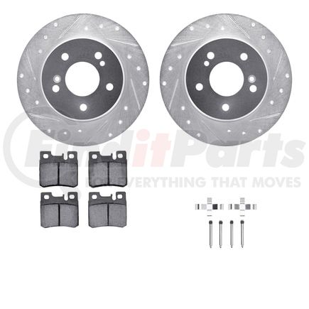 7612-63028 by DYNAMIC FRICTION COMPANY - Rotors-Drilled & Slotted-Silver w/ 5000 Euro Ceramic Brake Pads Incl Hdw