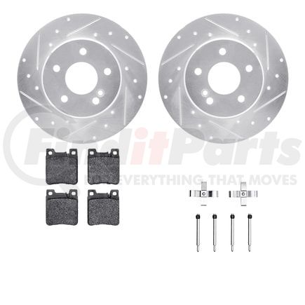 7612-63050 by DYNAMIC FRICTION COMPANY - Rotors-Drilled & Slotted-Silver w/ 5000 Euro Ceramic Brake Pads Incl Hdw