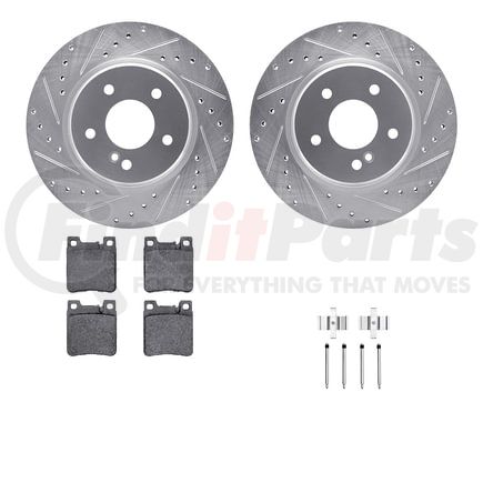 7612-63056 by DYNAMIC FRICTION COMPANY - Rotors-Drilled & Slotted-Silver w/ 5000 Euro Ceramic Brake Pads Incl Hdw