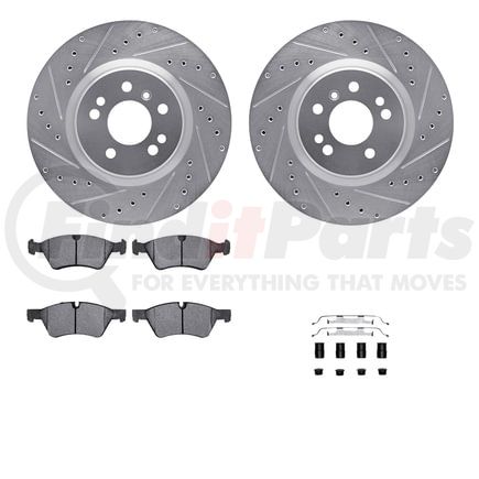 7612-63080 by DYNAMIC FRICTION COMPANY - Rotors-Drilled & Slotted-Silver w/ 5000 Euro Ceramic Brake Pads Incl Hdw