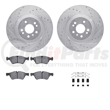 7612-63082 by DYNAMIC FRICTION COMPANY - Rotors-Drilled & Slotted-Silver w/ 5000 Euro Ceramic Brake Pads Incl Hdw