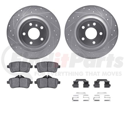 7612-63087 by DYNAMIC FRICTION COMPANY - Rotors-Drilled & Slotted-Silver w/ 5000 Euro Ceramic Brake Pads Incl Hdw