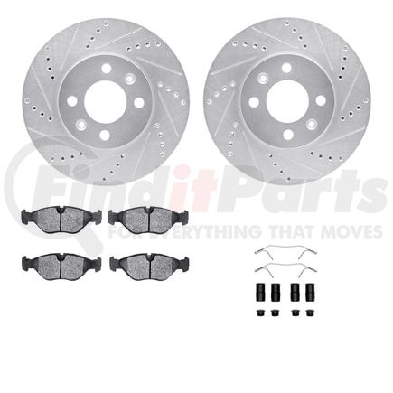 7612-65004 by DYNAMIC FRICTION COMPANY - Rotors-Drilled & Slotted-Silver w/ 5000 Euro Ceramic Brake Pads Incl Hdw