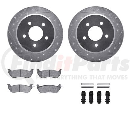 7512-56077 by DYNAMIC FRICTION COMPANY - Rotors-Drilled & Slotted-Silver w/ 5000 Advanced Brake Pads Incl Hdw