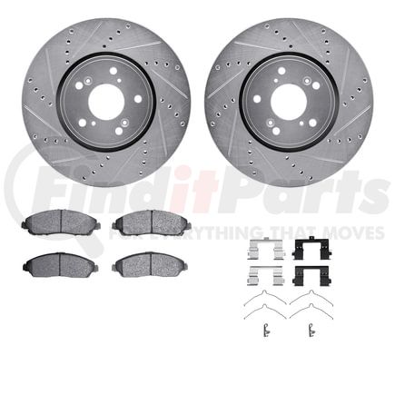 7512-58032 by DYNAMIC FRICTION COMPANY - Brake Rotor - Dimpled & Slotted - Silver w/5000 Brake Pads & HW Kit