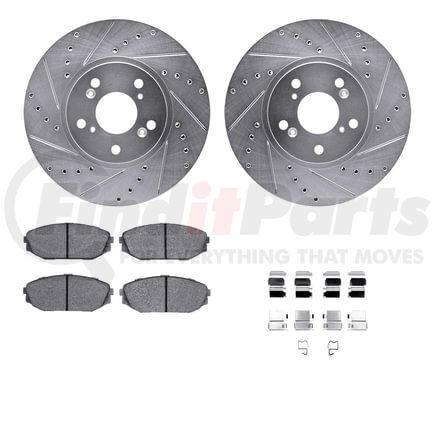 7512-59058 by DYNAMIC FRICTION COMPANY - Brake Rotor - Dimpled & Slotted - Silver w/5000 Brake Pads & HW Kit