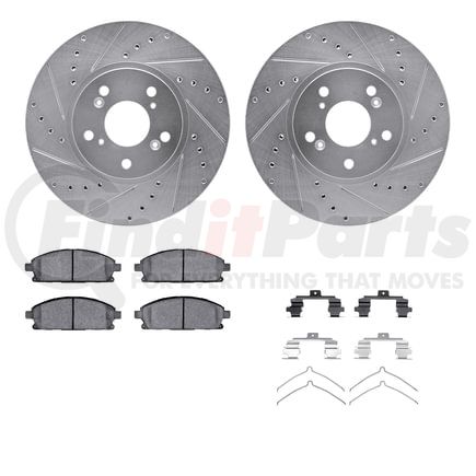 7512-59057 by DYNAMIC FRICTION COMPANY - Brake Rotor - Dimpled & Slotted - Silver w/5000 Brake Pads & HW Kit