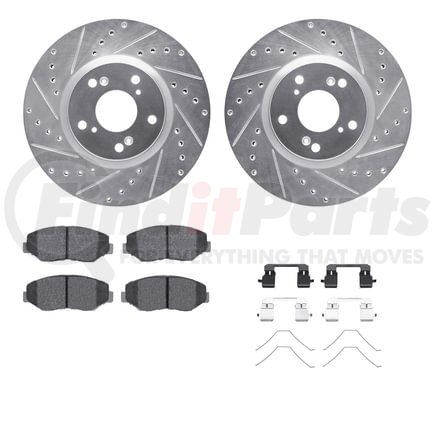 7512-59067 by DYNAMIC FRICTION COMPANY - Brake Rotor - Dimpled & Slotted - Silver w/5000 Brake Pads & HW Kit