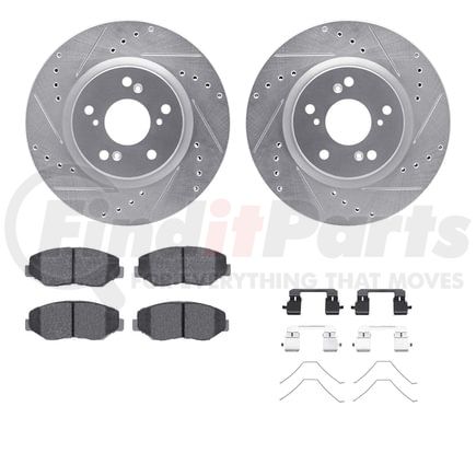 7512-59068 by DYNAMIC FRICTION COMPANY - Brake Rotor - Dimpled & Slotted - Silver w/5000 Brake Pads & HW Kit