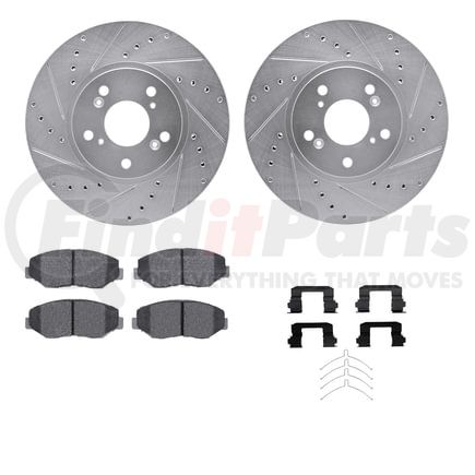 7512-59069 by DYNAMIC FRICTION COMPANY - Brake Rotor - Dimpled & Slotted - Silver w/5000 Brake Pads & HW Kit