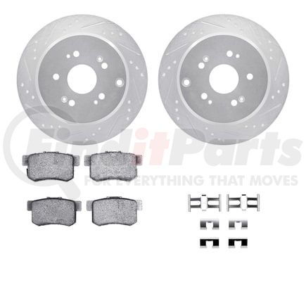 7512-59076 by DYNAMIC FRICTION COMPANY - Brake Rotor - Dimpled & Slotted - Silver w/5000 Brake Pads & HW Kit
