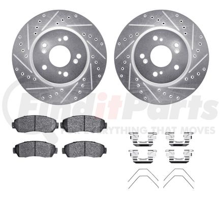 7512-59085 by DYNAMIC FRICTION COMPANY - Brake Rotor - Dimpled & Slotted - Silver w/5000 Brake Pads & HW Kit