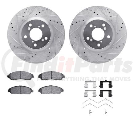 7512-59100 by DYNAMIC FRICTION COMPANY - Brake Rotor - Dimpled & Slotted - Silver w/5000 Brake Pads & HW Kit