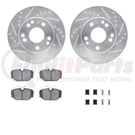 7512-63022 by DYNAMIC FRICTION COMPANY - Rotors-Drilled & Slotted-Silver w/ 5000 Advanced Brake Pads Incl Hdw