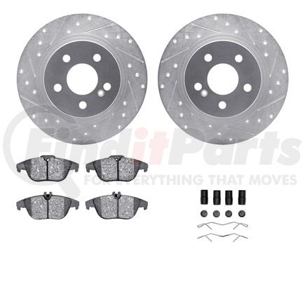 7512-63057 by DYNAMIC FRICTION COMPANY - Rotors-Drilled & Slotted-Silver w/ 5000 Advanced Brake Pads Incl Hdw