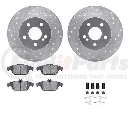 7512-63056 by DYNAMIC FRICTION COMPANY - Rotors-Drilled & Slotted-Silver w/ 5000 Advanced Brake Pads Incl Hdw