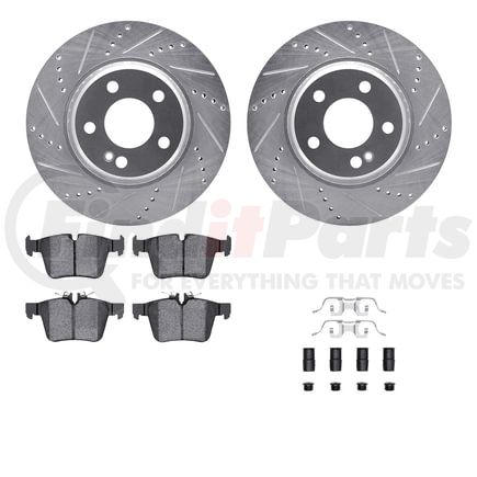 7512-63068 by DYNAMIC FRICTION COMPANY - Rotors-Drilled & Slotted-Silver w/ 5000 Advanced Brake Pads Incl Hdw