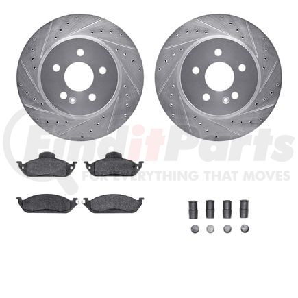 7512-63067 by DYNAMIC FRICTION COMPANY - Brake Rotor - Drilled & Slotted - Silver w/5000 Brake Pads & HW Kit