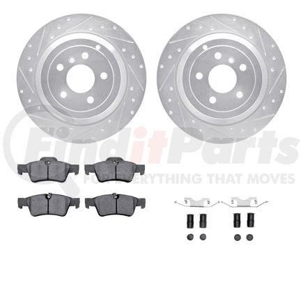 7512-63106 by DYNAMIC FRICTION COMPANY - Brake Rotor - Drilled & Slotted - Silver w/5000 Brake Pads & HW Kit