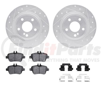 7512-63139 by DYNAMIC FRICTION COMPANY - Brake Rotor - Drilled & Slotted - Silver w/5000 Brake Pads & HW Kit