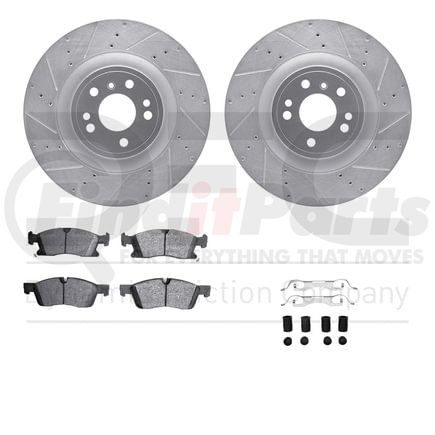 7512-63148 by DYNAMIC FRICTION COMPANY - Brake Rotor - Dimpled & Slotted - Silver w/5000 Brake Pads & HW Kit