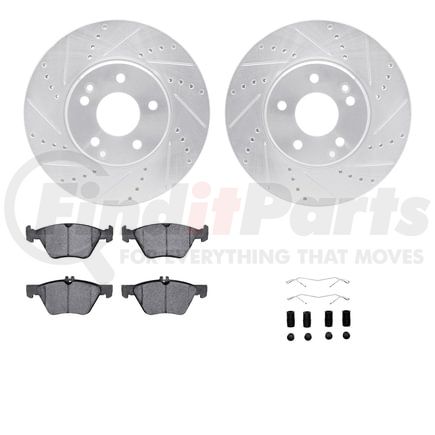 7512-63301 by DYNAMIC FRICTION COMPANY - Rotors-Drilled & Slotted-Silver w/ 5000 Advanced Brake Pads Incl Hdw