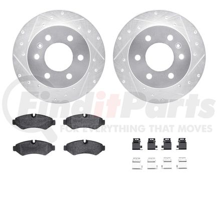 7512-63581 by DYNAMIC FRICTION COMPANY - Rotors-Drilled & Slotted-Silver w/ 5000 Advanced Brake Pads Incl Hdw