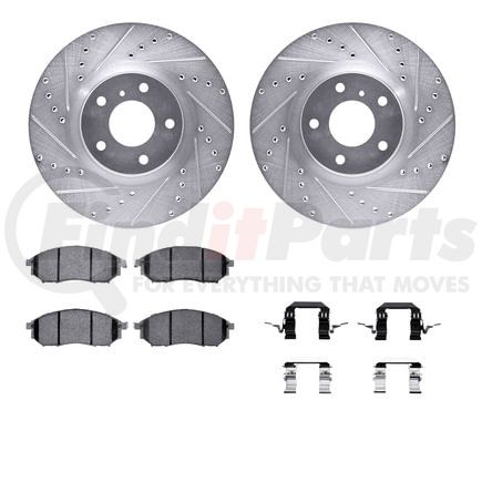 7512-67057 by DYNAMIC FRICTION COMPANY - Rotors-Drilled & Slotted-Silver w/ 5000 Advanced Brake Pads Incl Hdw