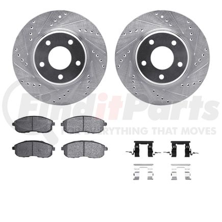 7512-67056 by DYNAMIC FRICTION COMPANY - Rotors-Drilled & Slotted-Silver w/ 5000 Advanced Brake Pads Incl Hdw