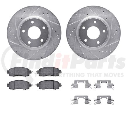 7512-67073 by DYNAMIC FRICTION COMPANY - Rotors-Drilled & Slotted-Silver w/ 5000 Advanced Brake Pads Incl Hdw